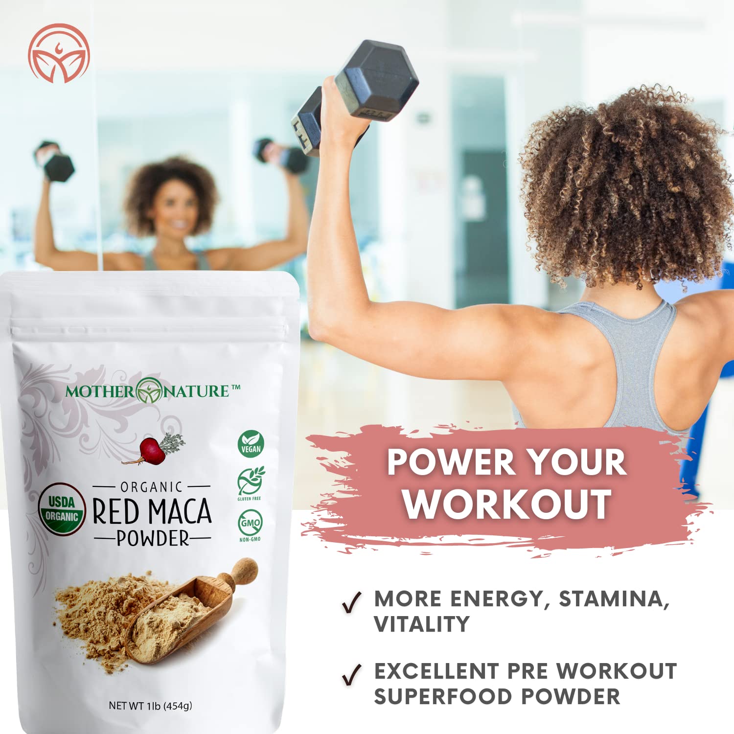 Doseur-poudre Maca rouge péruvienne pour smoothies faciles.