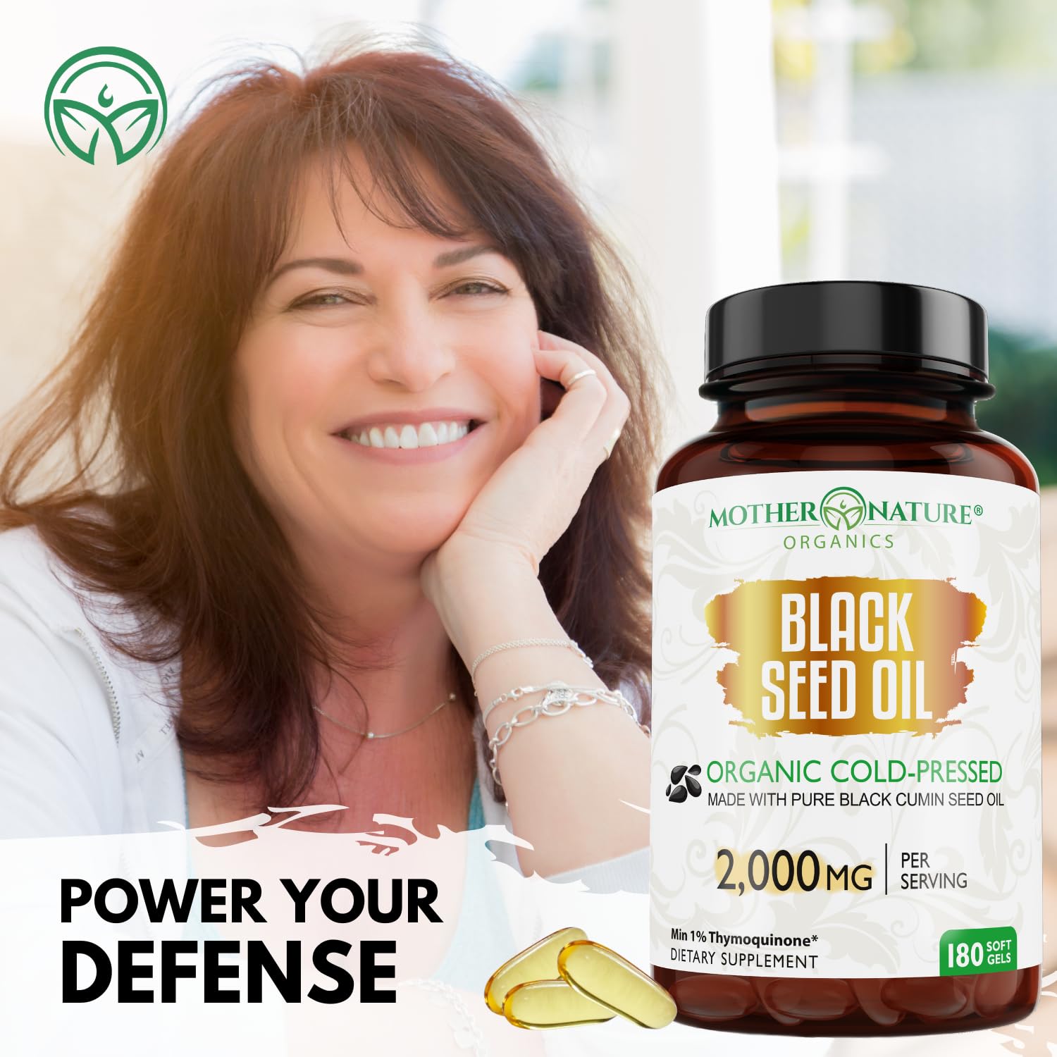 Mother Nature Organics capsules huile-graines-noires, visibilité des bénéfices pour le cœur.