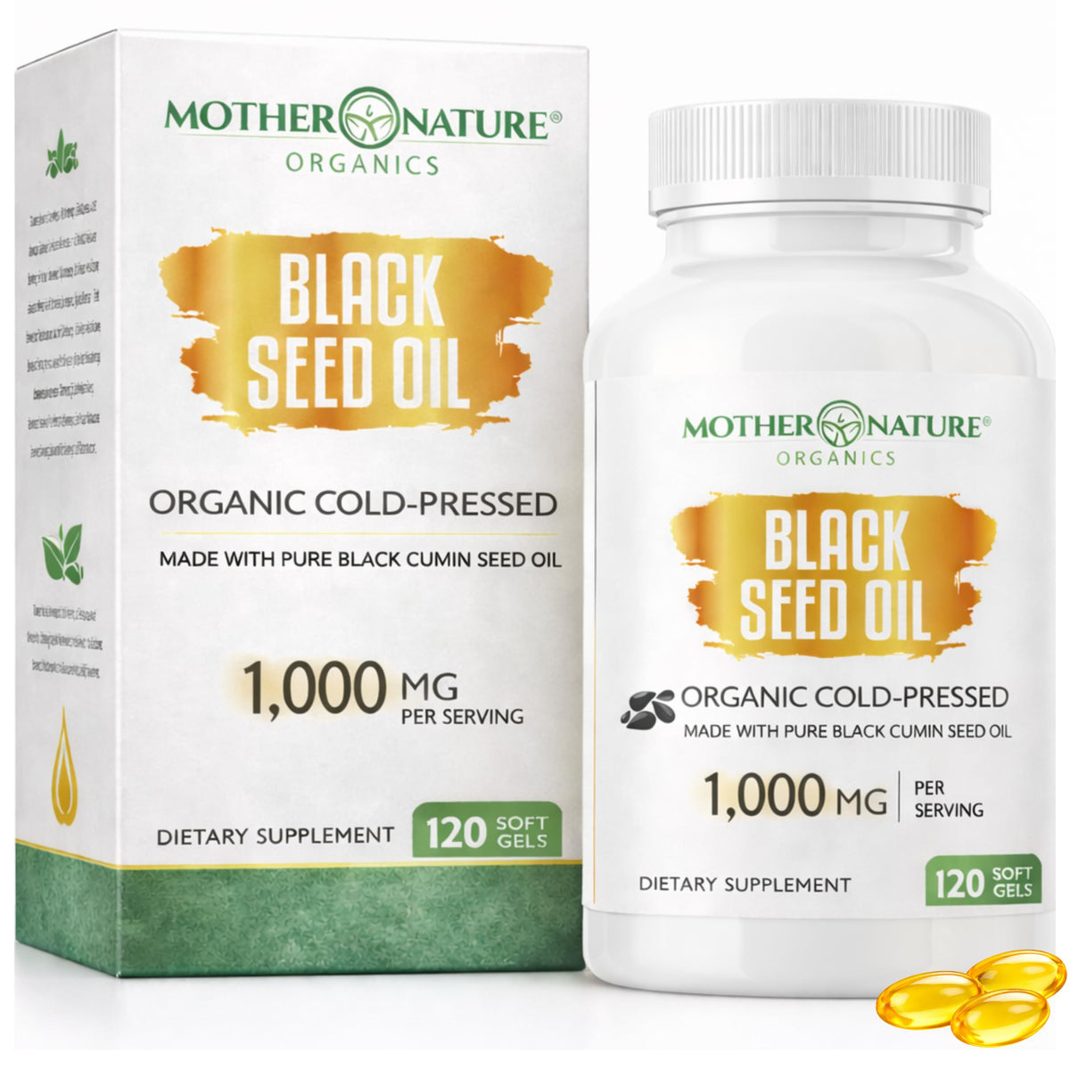 Mother Nature Organics Huile Noire Turque – bouteille pratique pour un apport quotidien.