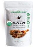 Mother Nature Organics Maca noire en poudre, énergie naturelle pour l’entraînement.