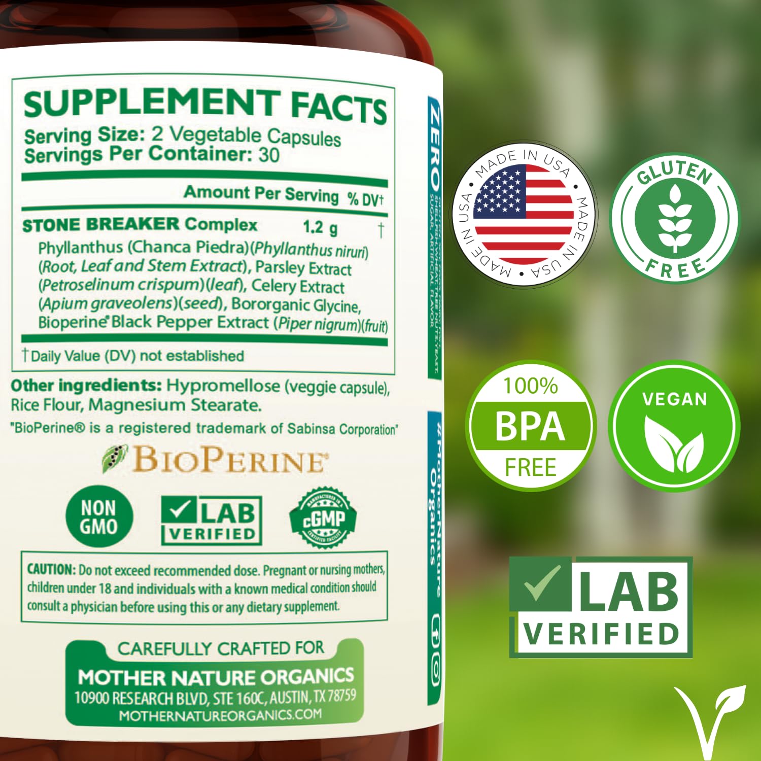 Mother Nature Organics Stone Breaker – capsule verte avec absorption améliorée