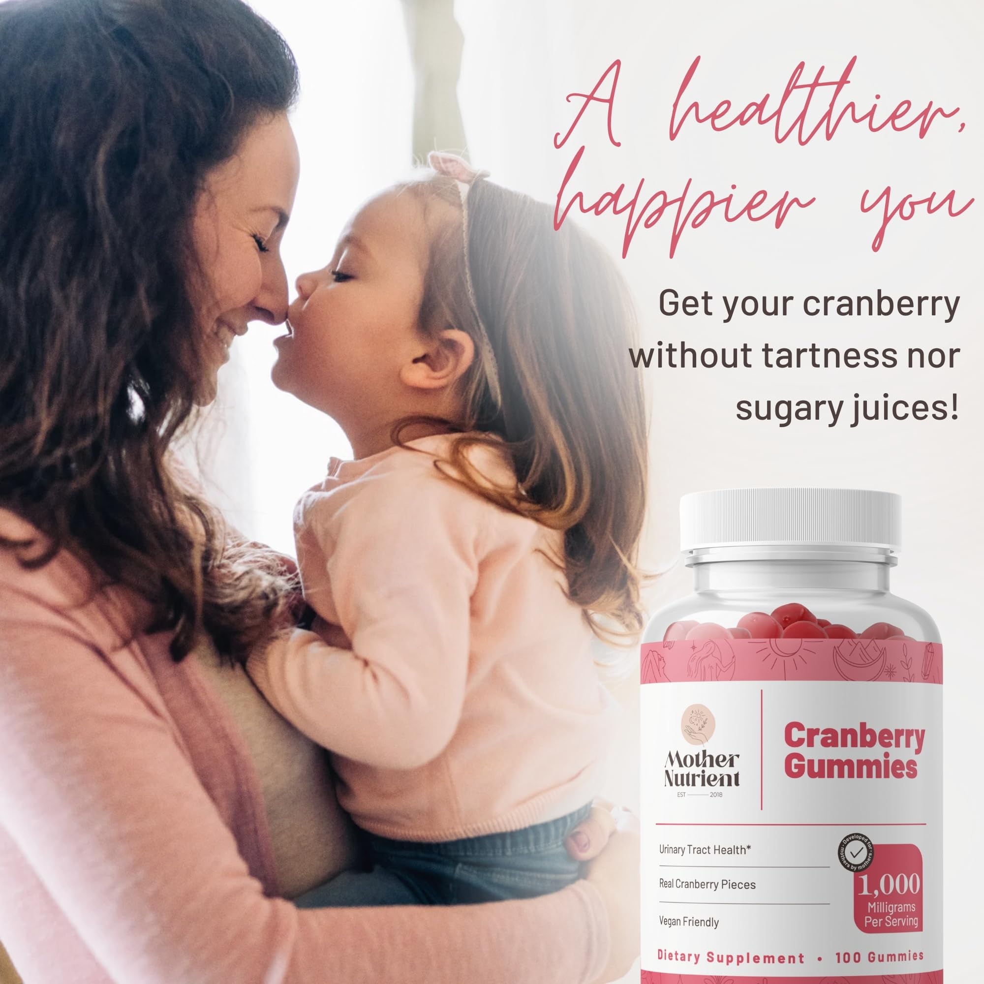 Gommes Mother Nutrient canneberge, prise facile pour routine quotidienne.