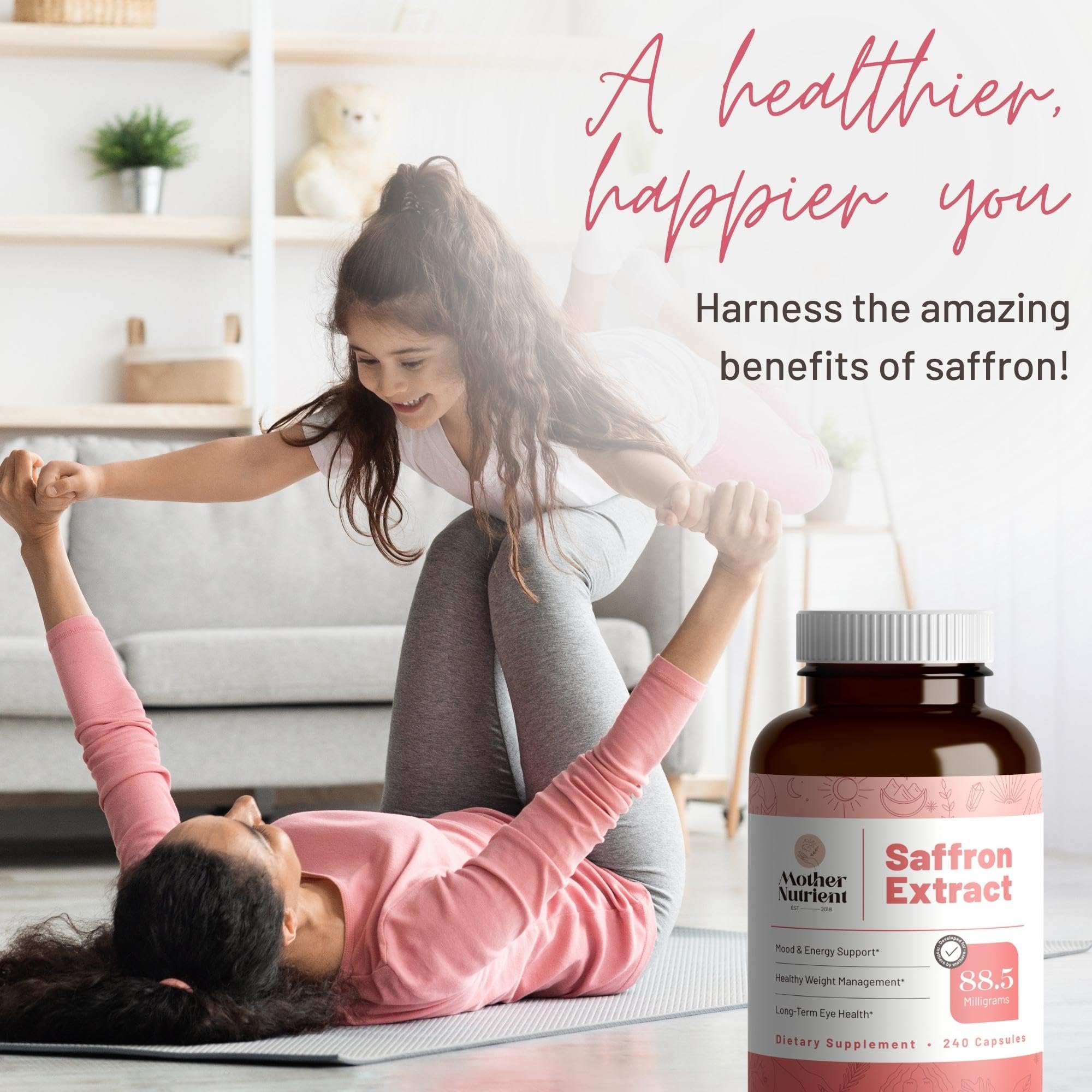 Mother Nutrient Safran extrait capsules: capsules véganes faciles à intégrer au quotidien.