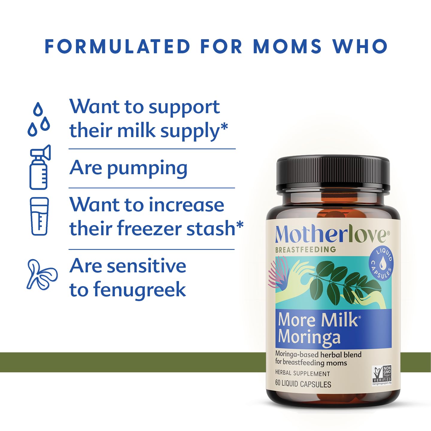 Motherlove More Milk Moringa : capsules liquides faciles à prendre.