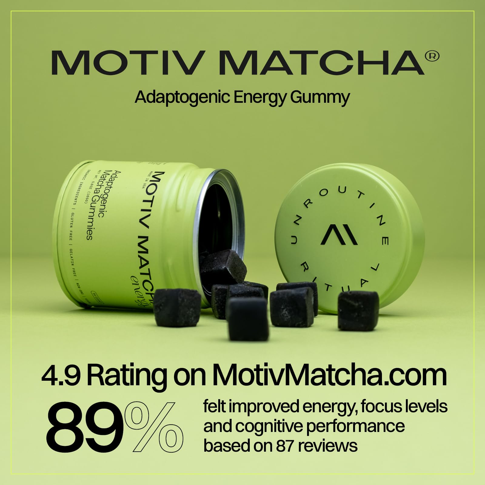 Motiv Matcha Gummies - emballage: emballage élégant pour un snack sain et pratique