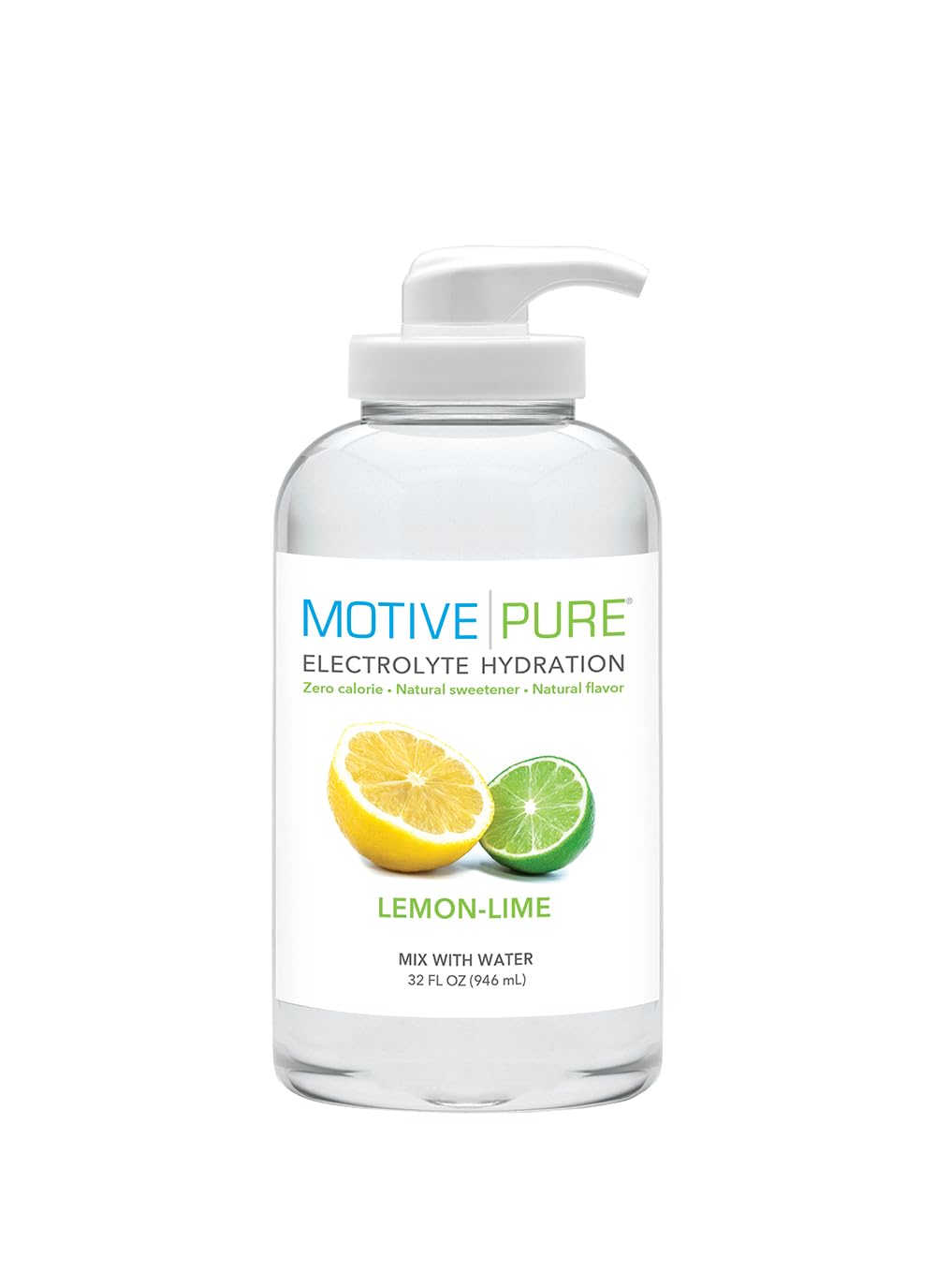 MOTIVE PURE Hydratation électrolytique, bouteille pompe citron-lime, pratique et sans calories.