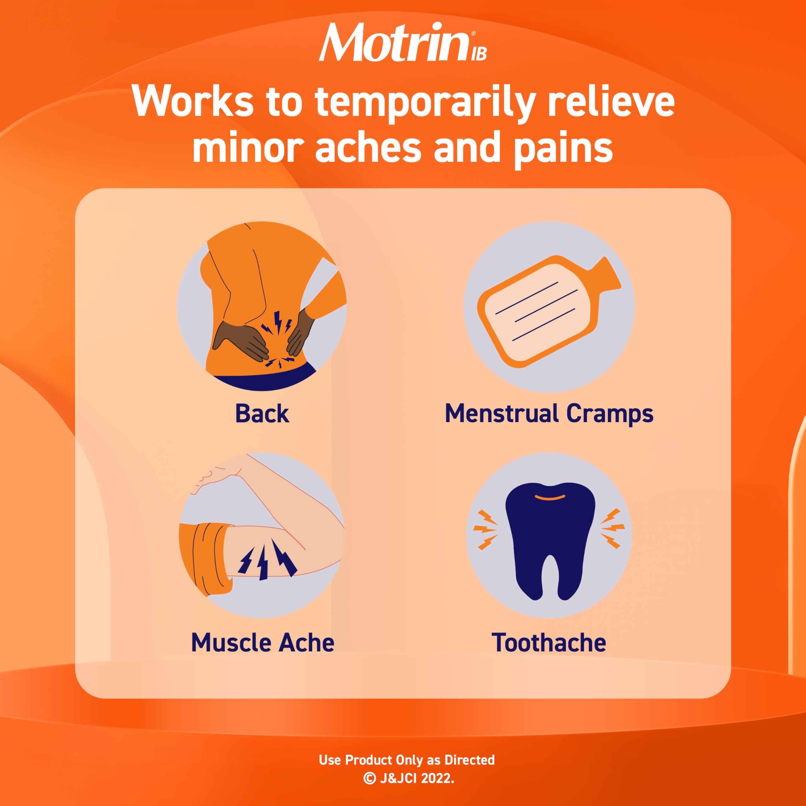 Motrin IB 200 mg – étiquette lisible sur la bouteille pour suivre les doses.