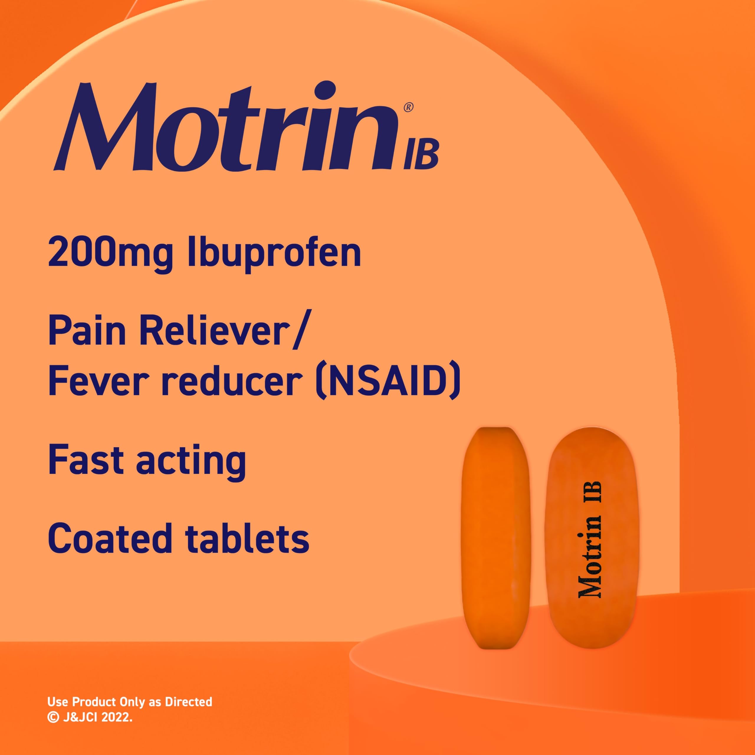 Motrin IB 200 mg – tablettes visibles, soulagement rapide des douleurs quotidiennes.
