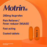 Motrin IB 200 mg – tablettes visibles, soulagement rapide des douleurs quotidiennes.