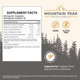 Étiquette Mountain Peak Glycémique Formule affichée, informations claires sur les ingrédients.