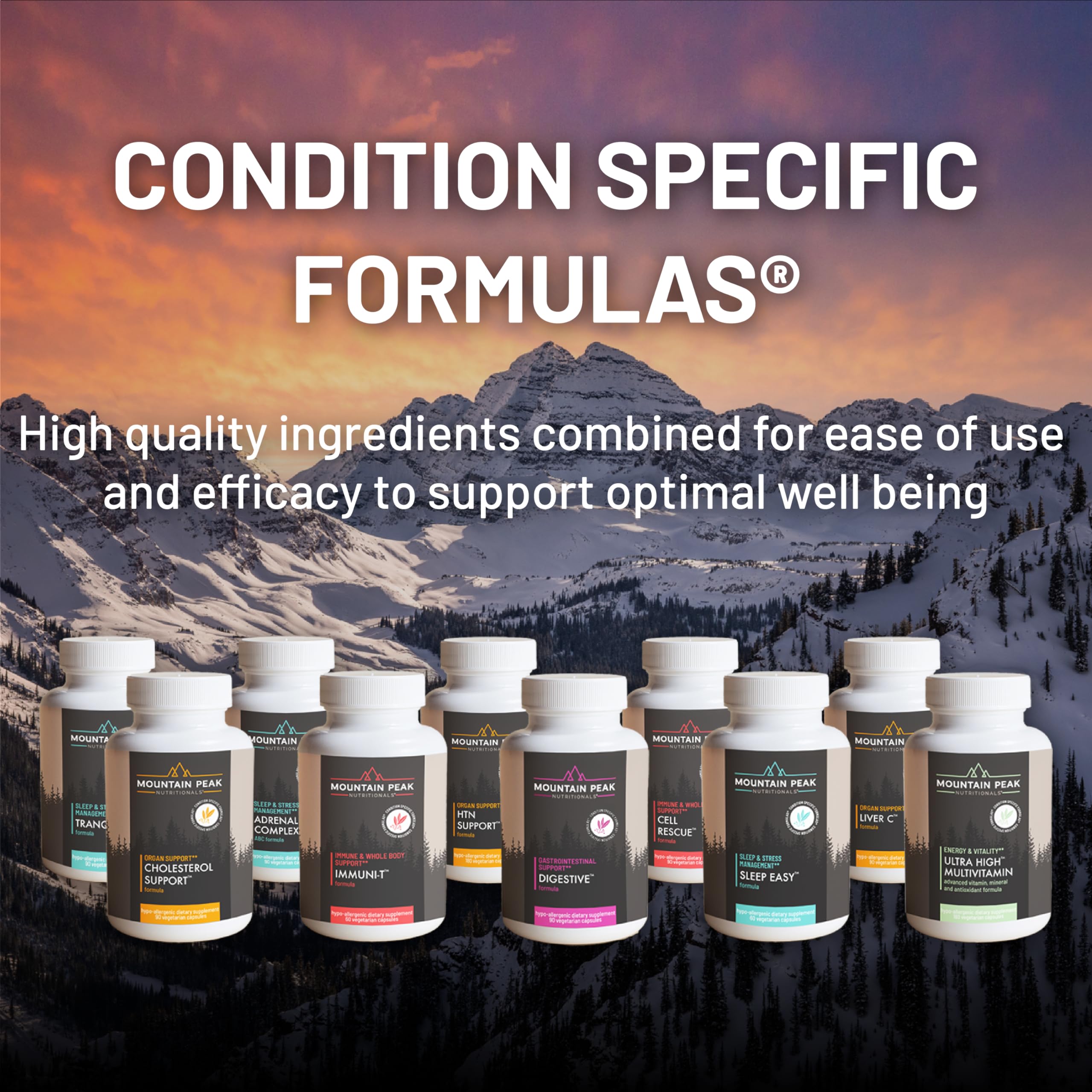 Capsules végétariennes Mountain Peak Glycémique Formule, option hypoallergénique pour le métabolisme.