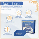 MouthFlora étiquette mettant en avant probiotiques et prébiotiques.