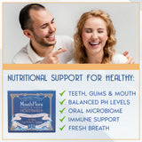MouthFlora verre de rinçage évoquant une haleine fraîche durable.
