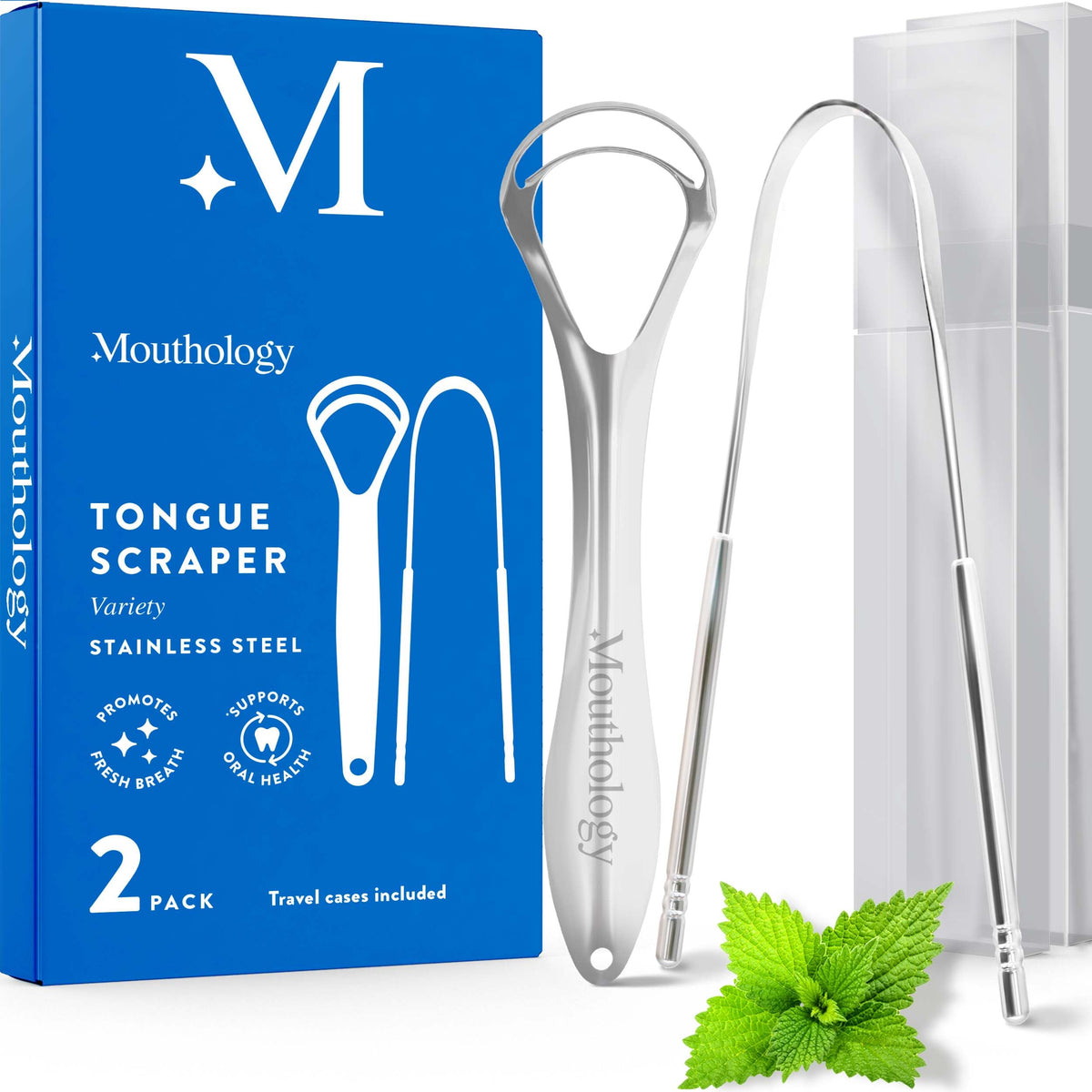 Mouthology raspe-langue acier inoxydable – ensemble 2 pièces pour haleine plus fraîche