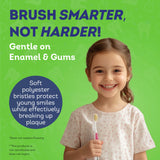 Mouthwatchers brosse dents enfant bleue flossage intégré pour un nettoyage en profondeur.