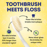 Mouthwatchers brosse dents enfant bleue avec poils doux pour gencives sensibles.