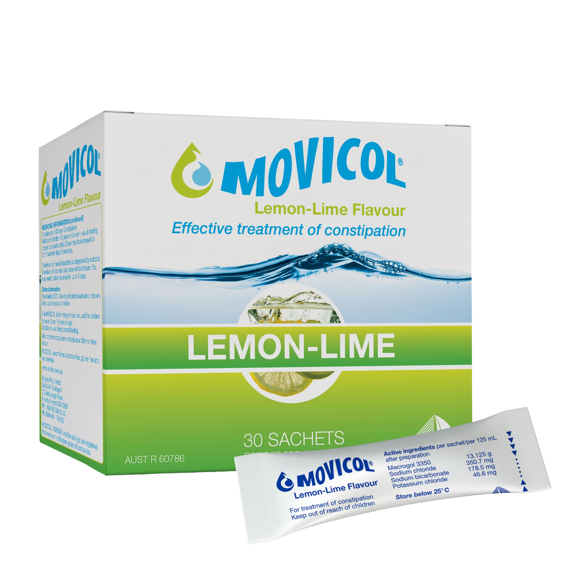 Movicol Citron-Lime — boîte pratique pour usage quotidien et voyage.