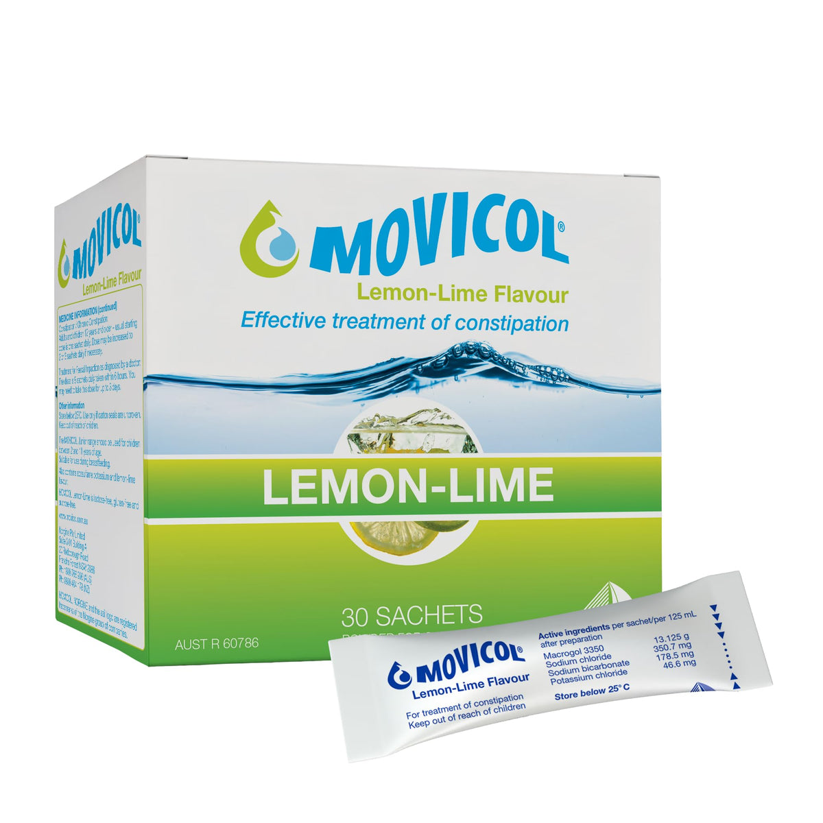 Movicol Citron-Lime — boîte pratique pour usage quotidien et voyage.