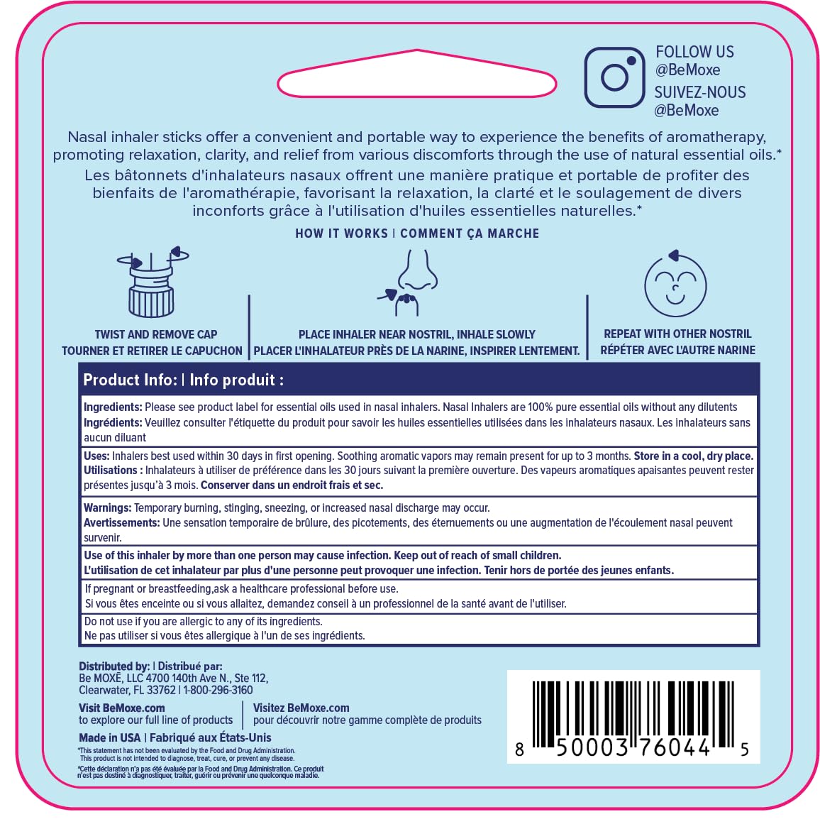 MOXE Dream inhalateur nasal, arôme lavande pour la détente.