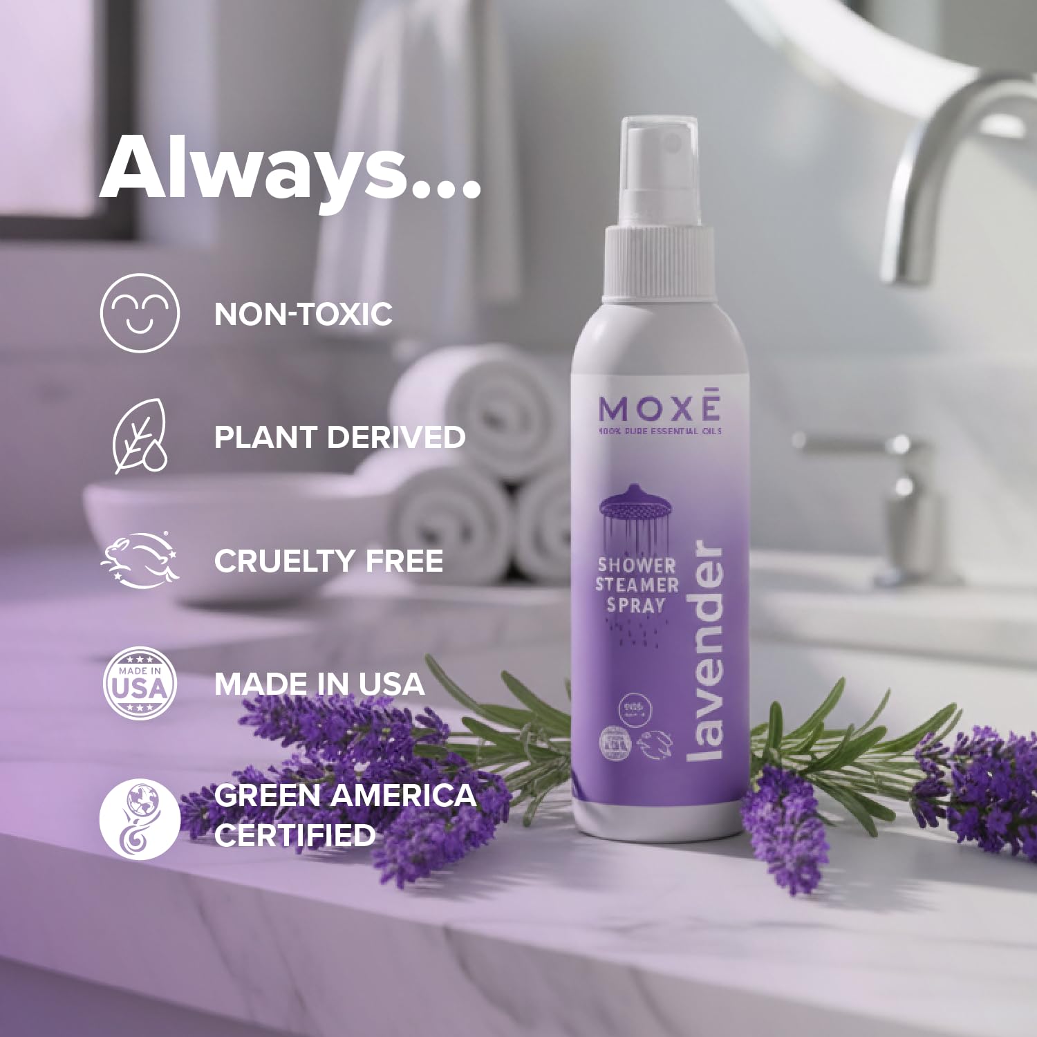 MOXE fabrication États‑Unis – badge sur l’emballage indiquant le savoir-faire local.