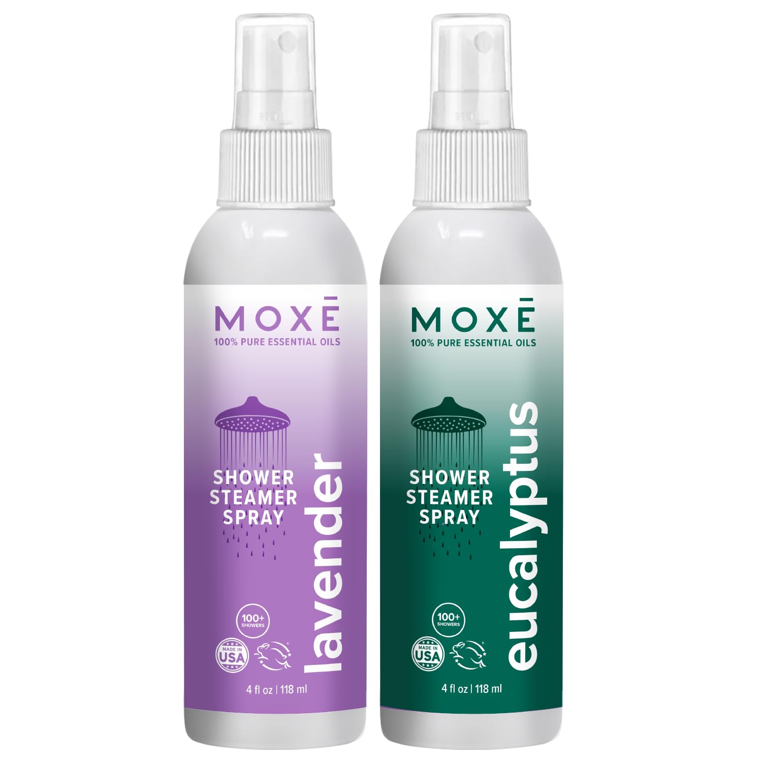MOXE Shower Mist lavande-eucalyptus, bouteille: aromathérapie apaisante pendant la douche.