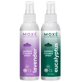 MOXE Shower Mist lavande-eucalyptus, bouteille: aromathérapie apaisante pendant la douche.