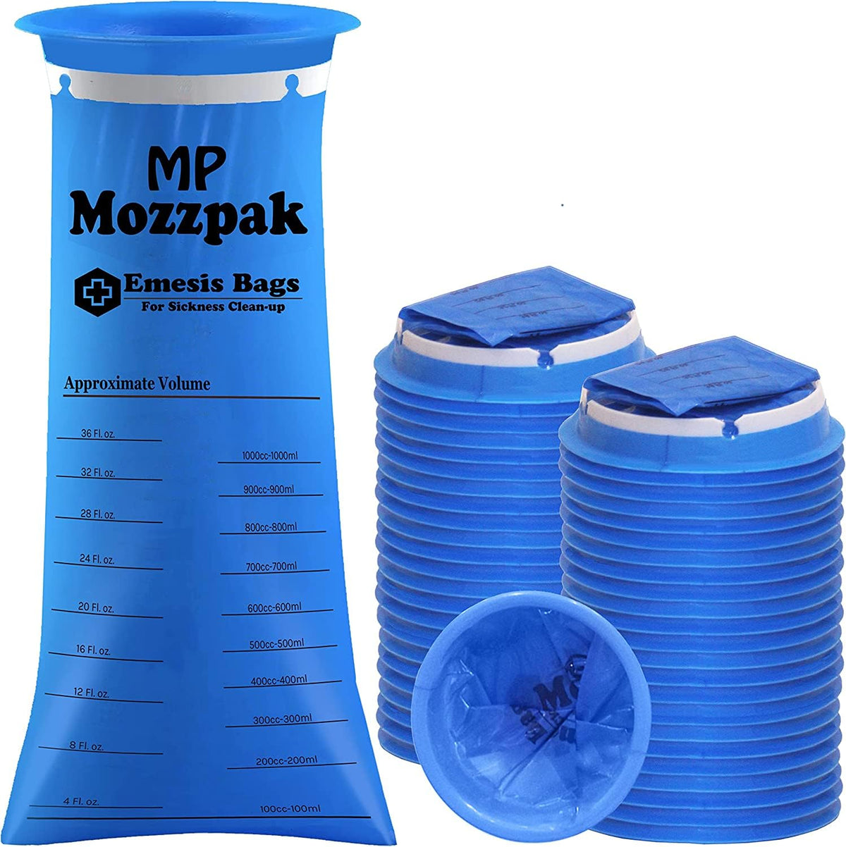 MP MOZZPAK sac d'émèse jetable 1000 ml bleu, pratique et sans fuite.