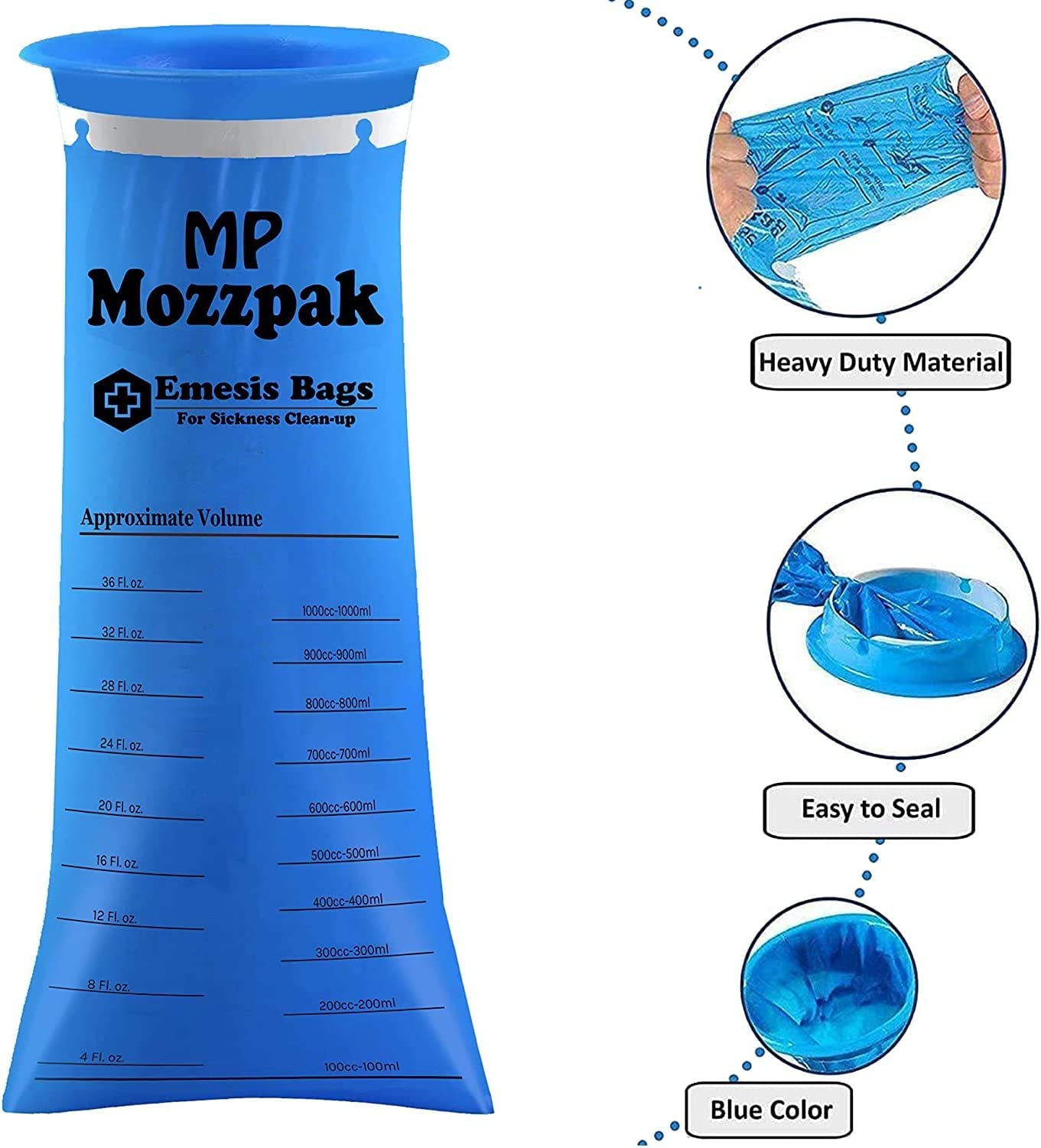 Sac vomi MP Mozzpak pour avion et transport, hygiénique et sûr.