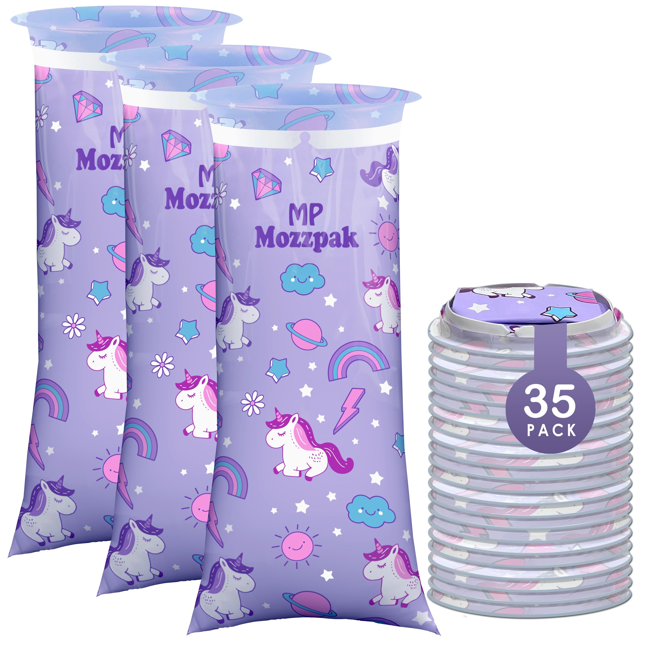 MP Mozzpak sac vomitif licorne bleu, usage pratique en voyage pour enfants sensibles au mal des transports.