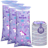 MP Mozzpak sac vomitif licorne bleu, usage pratique en voyage pour enfants sensibles au mal des transports.