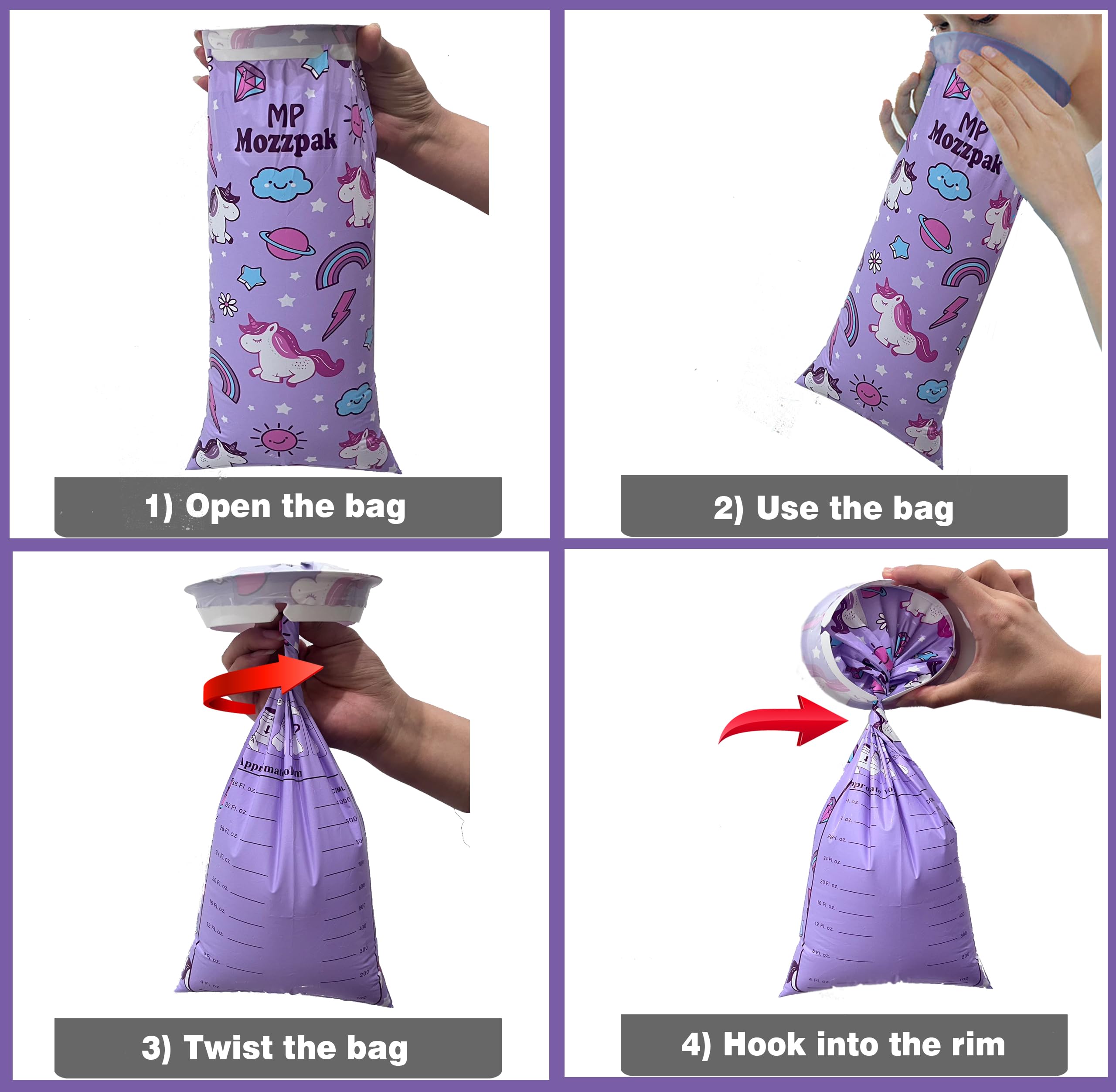 MP Mozzpak sac vomitif licorne bleu, sac discret et hygiénique pour l'aéroport.
