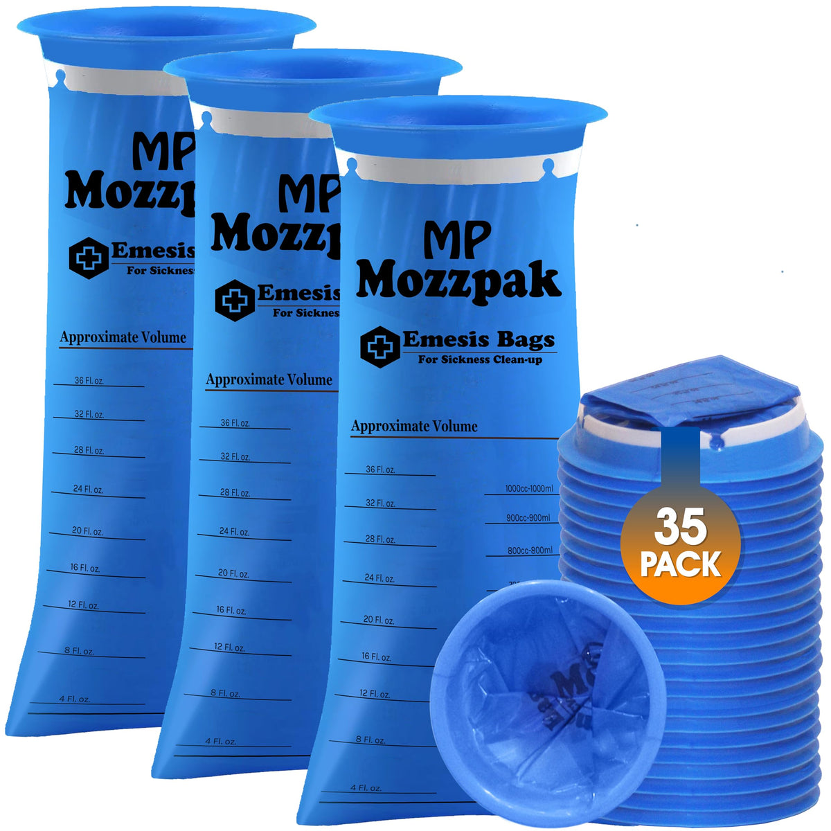 MP Mozzpak sacs émèse bleus, vue avant, pratique pour les voyages.