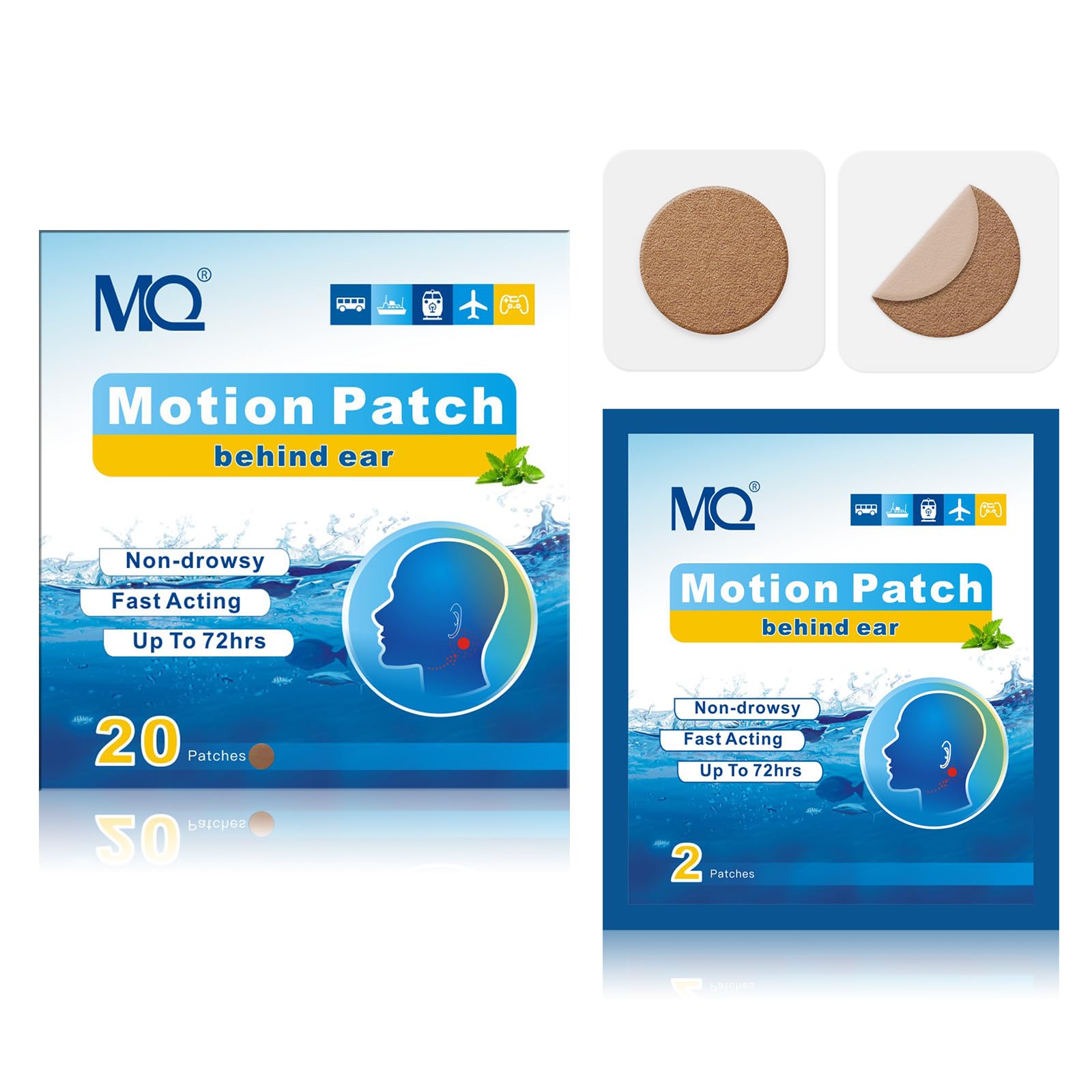 MQ Patch anti mal de mer couleur sombre, discret et pratique en voyage