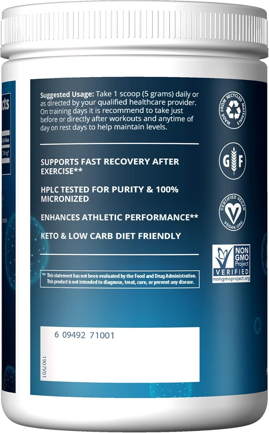 MRM Créatine Monohydrate Poudre 325 g, verre-mesure – dissolution facilitée après l’effort.