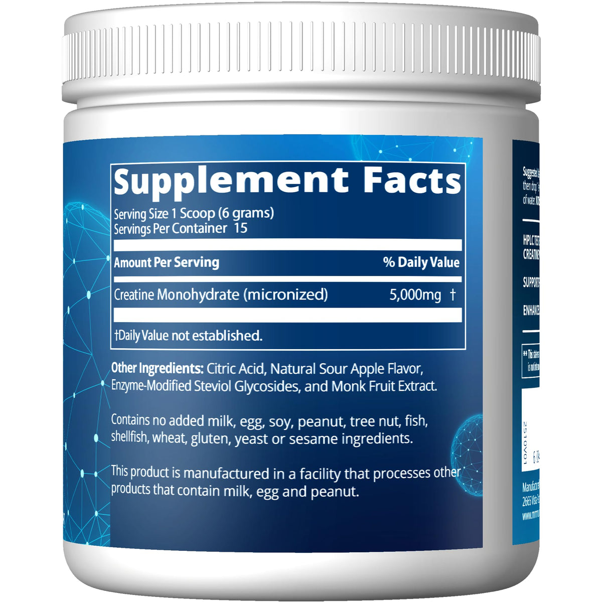 MRM Créatine avec pelle doseuse, saveur pomme acide, énergie et performance potentielles