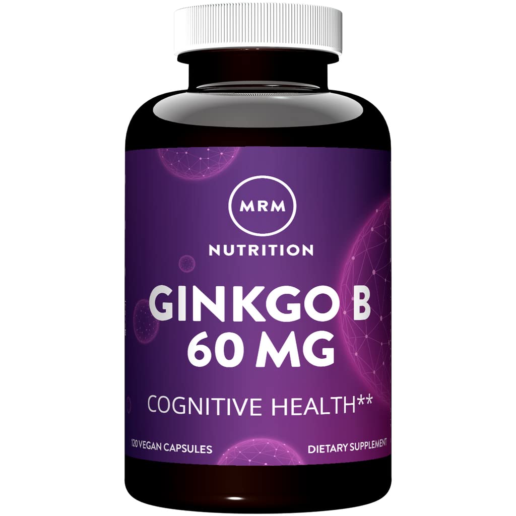 MRM Ginkgo B, bouteille versée, soutien potentiel de la circulation et du bien-être quotidien.