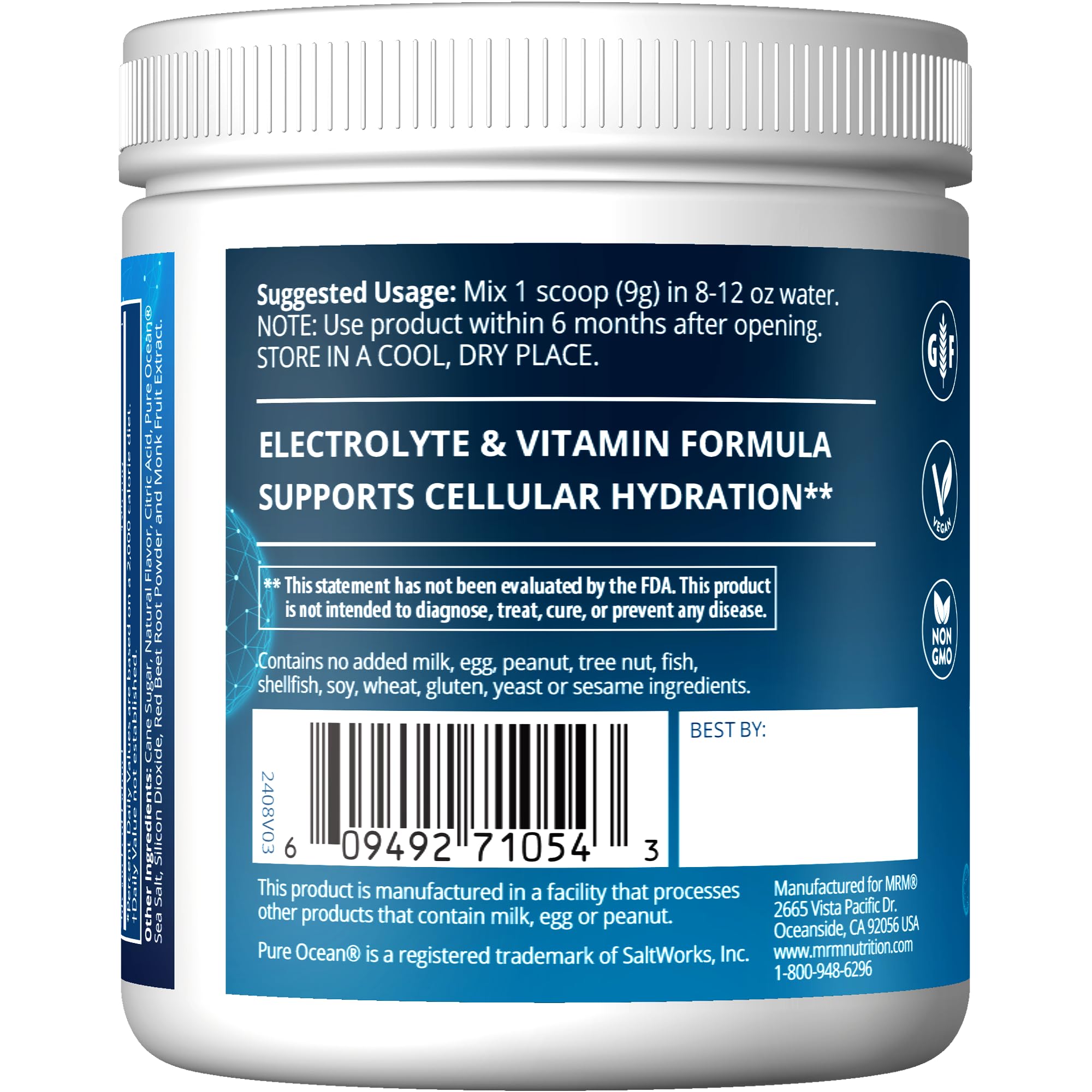 MRM Hydration+ doseur, dosage précis pour 4 à 8 onces d’eau.