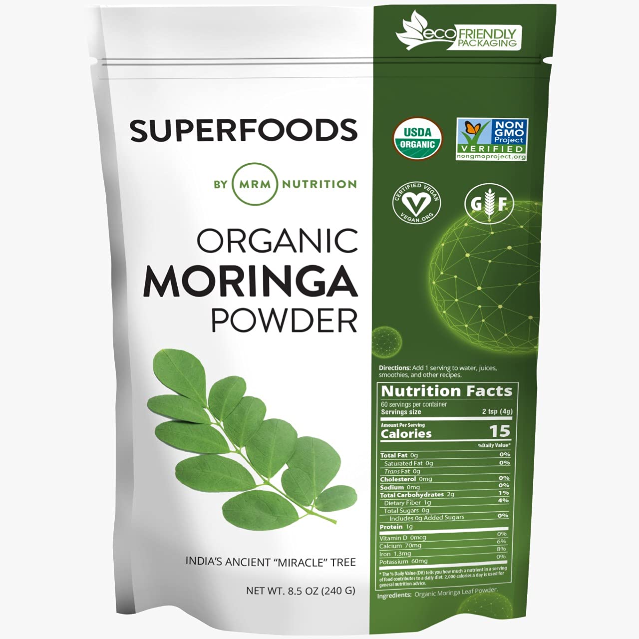 MRM Moringa poudre dans sachet, source naturelle de protéines et fibres