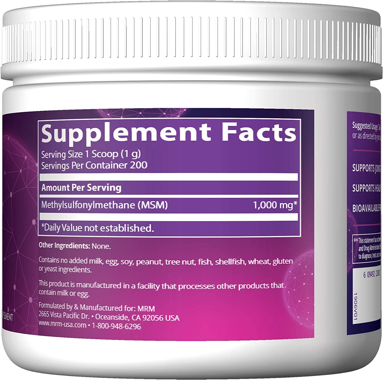 MRM MSM poudre se dissolvant facilement dans l eau pour une utilisation quotidienne.