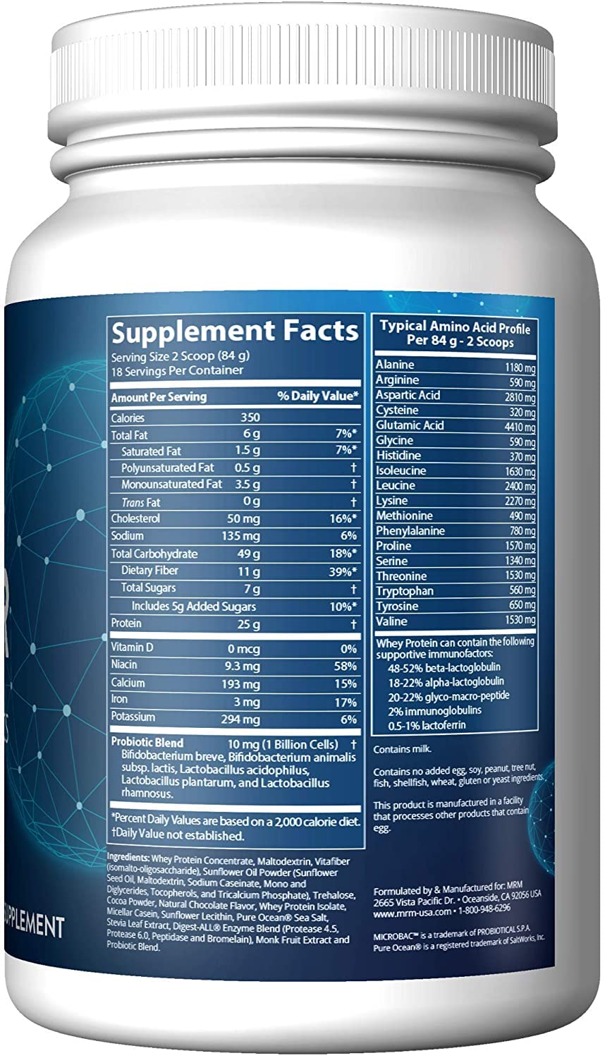 MRM Gaineur Probiotiques: bouteille montrant les probiotiques et postbiotiques pour la digestion.