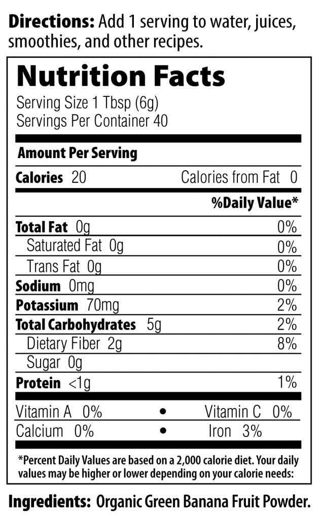 Certifications MRM: sans gluten, vegan et sans OGM pour la poudre de banane verte