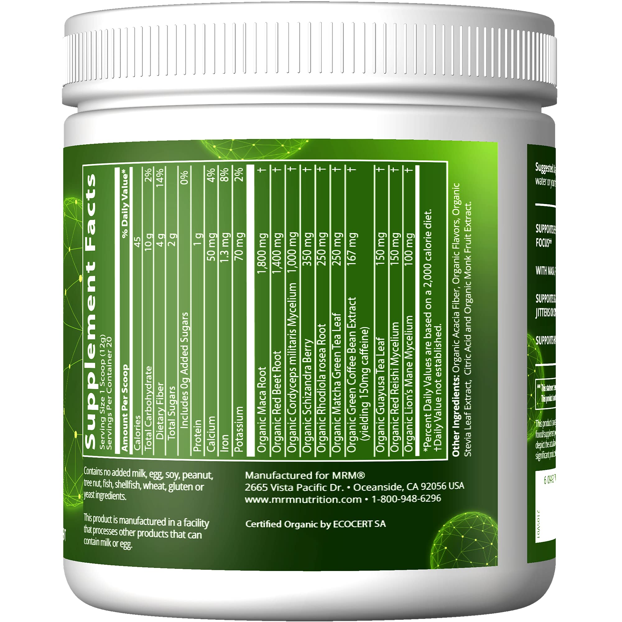 MRM poudre pré-entraînement biologique, doseur, mesure précise avant l'effort.