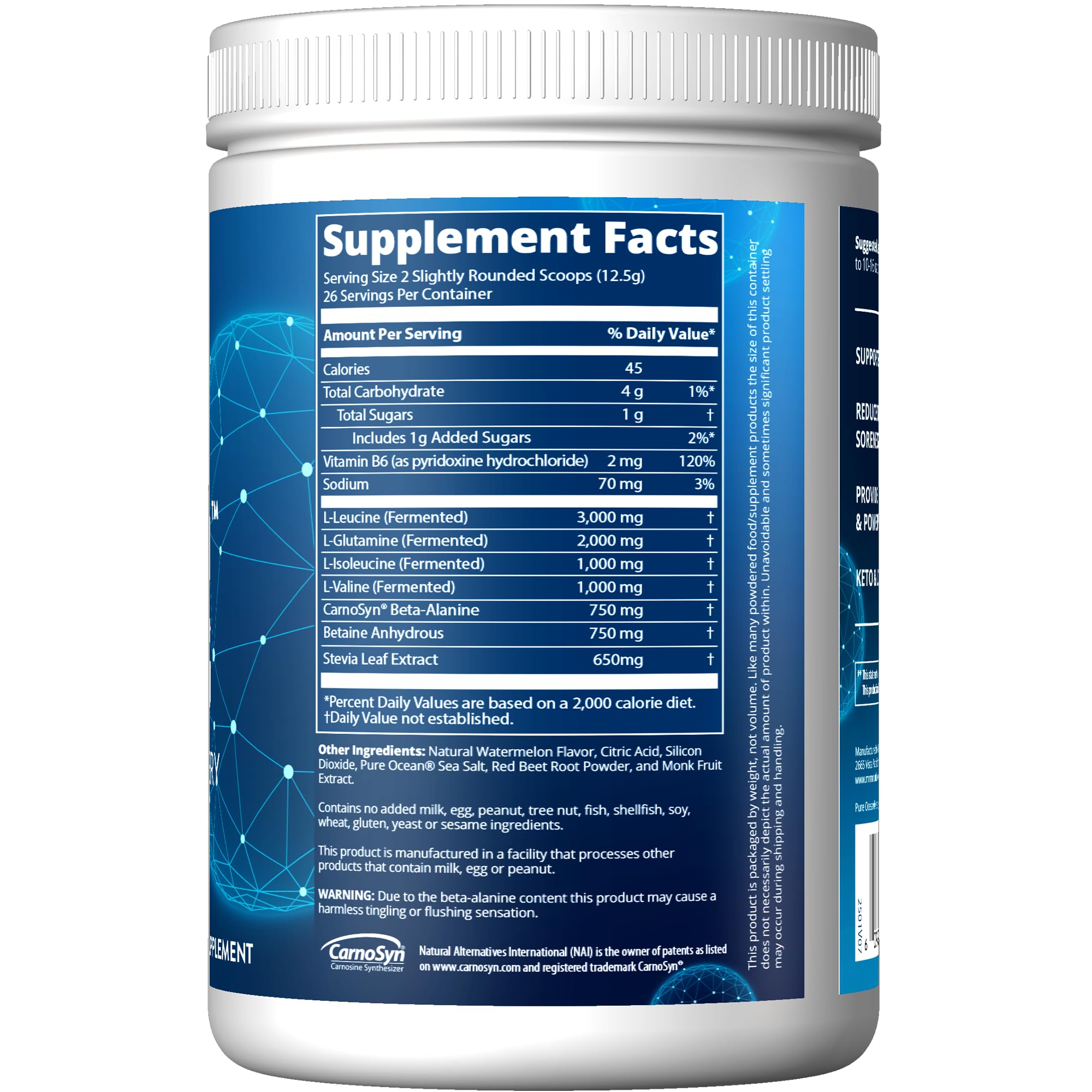 Poudre Reload BCAA+G prête à diluer dans l’eau et aromatisée Pastèque.