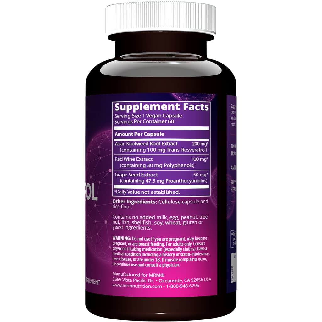 MRM Resveratrol, etiquette visible, informations sans gluten et végane.