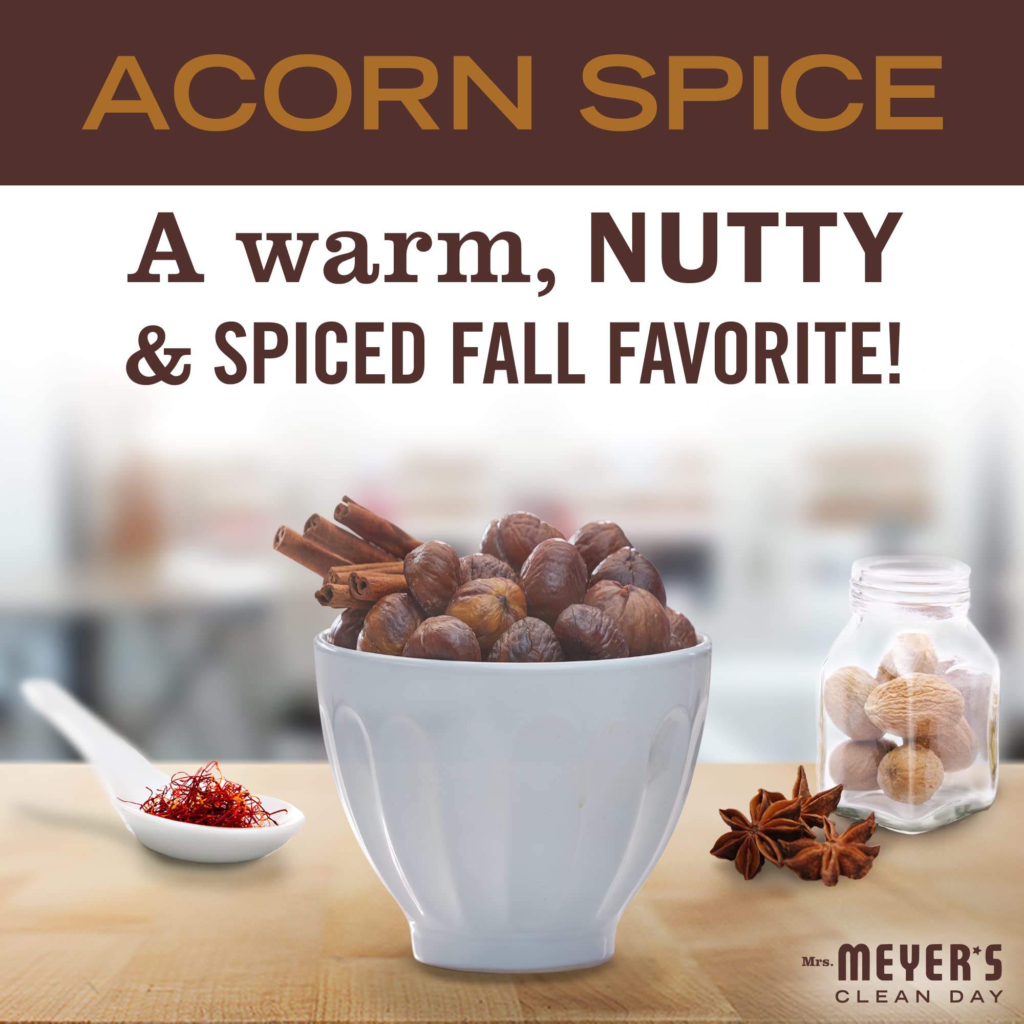 MRS. MEYER'S Bougie Acorn Spice – mèche coton sans plomb, combustion sûre et homogène.