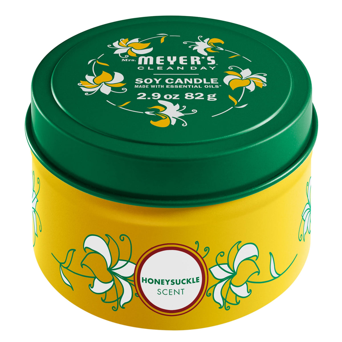 Bougie MRS MEYER'S CLEAN DAY au chèvrefeuille dans sa boîte décorative