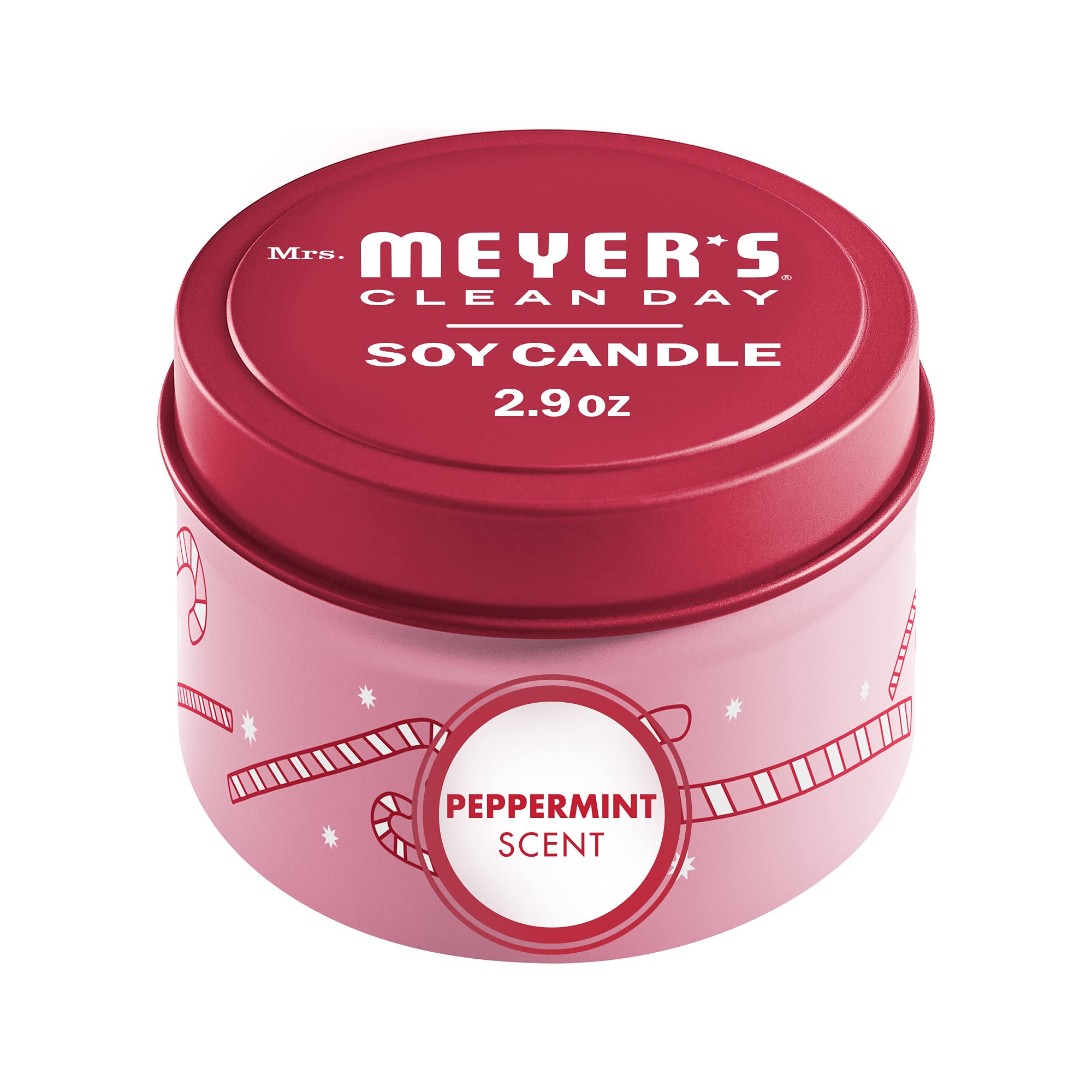 Bougie en tin au soja Mrs. Meyer's Clean Day menthe poivree, brule 12h