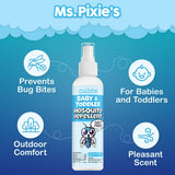 Ms. Pixie's répulsif moustiques protection douce pour bébé et tout-petits lors d'activités.