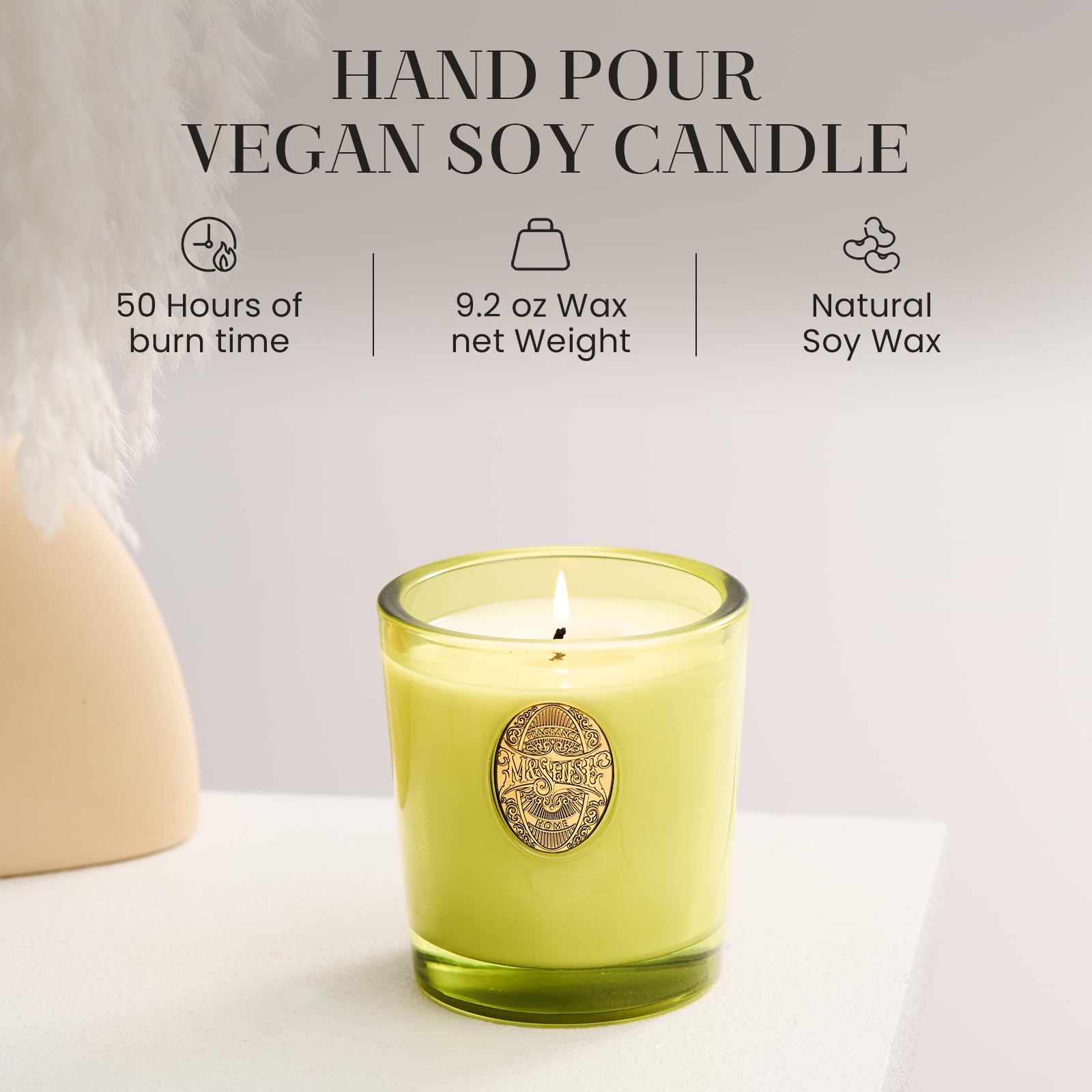 Bougie M&SENSE Matcha Green – cire de soja, parfum frais pour salon.
