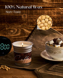 Couvercle avec dessin de mousse sur le dessus et parfum café, Bougie M&SENSE Coco Latte.